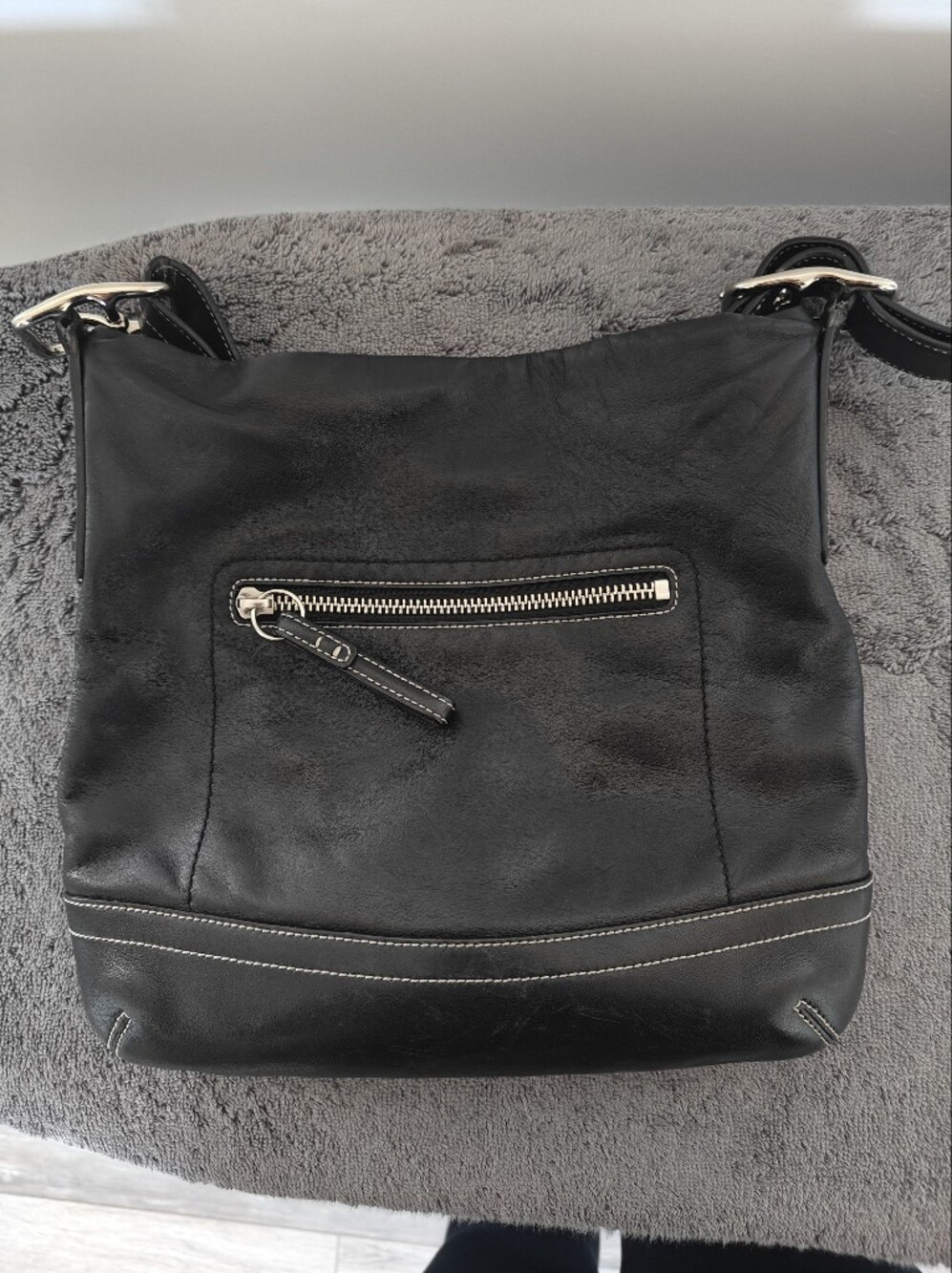 Coach Black Leather Shoulder Bag with Silver Hardware